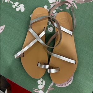 Tan and Silver Sandals with Elegant Straps
